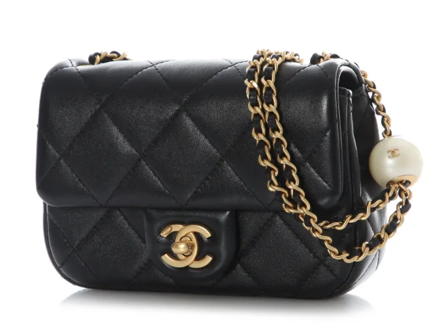 Chanel Mini Black Quilted Aged Calfskin Double Pearl Flap in Black Calfskin from Ann's Fabulous Finds, photo 3 of 10