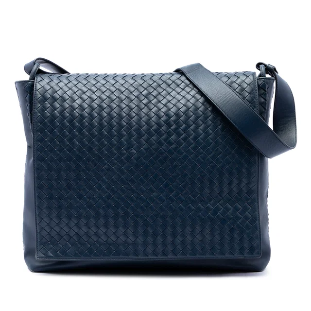 Blue Bottega Veneta Nappa Intrecciato Flap Crossbody in Blue Nappa leather from Designer Revival