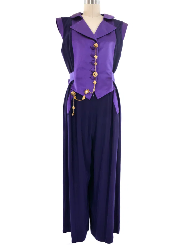 Christian Lacroix Amethyst Satin Jumpsuit in Purple Satin from Arcade Vintage