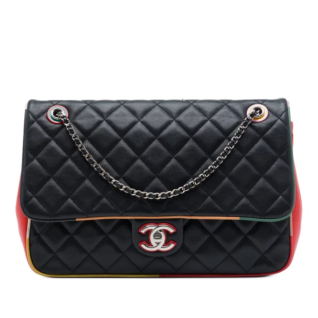 Black Chanel Jumbo Quilted Lambskin Acrylic Cuba Color Flap Crossbody Bag in Black Lambskin from Designer Revival