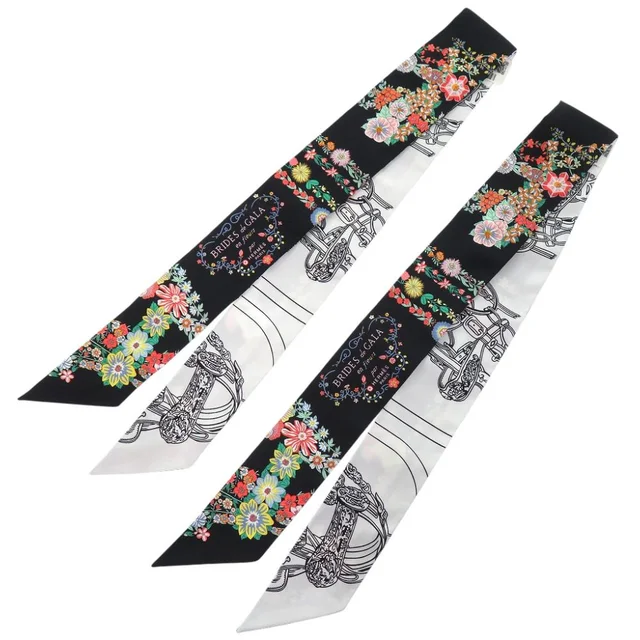 Hermès Twilly 2 Point Set Brides de Gala en Fleurs 08 Silk Black White Scarf in Black Silk from The Reluxe