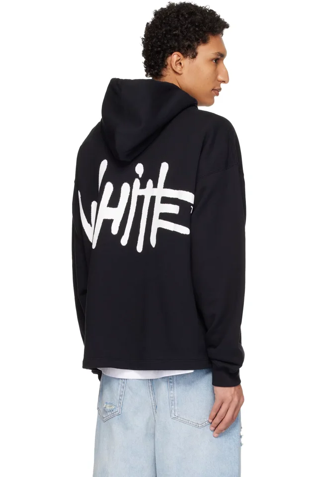 Off-White Black Spray Logo Loose Hoodie, photo 3 of 4 from SSENSE