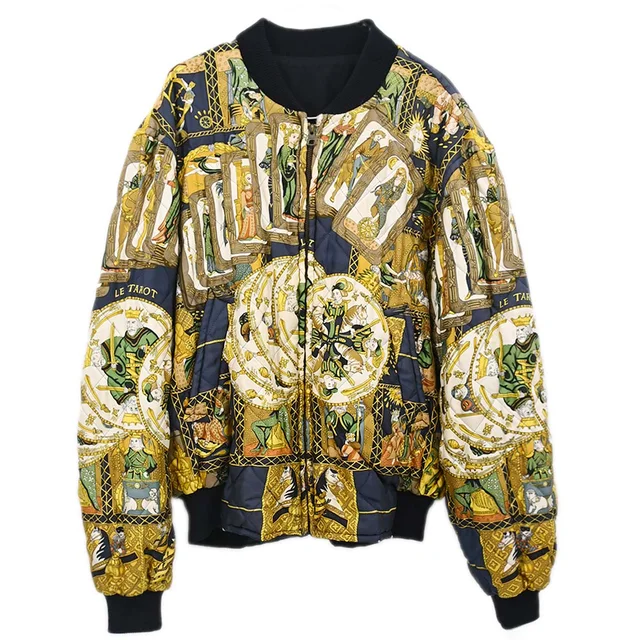 Hermès Zip-up Long Sleeve Reversible Bomber Jacket Navy Multicolor in Navy Nylon from AMORE Vintage Tokyo