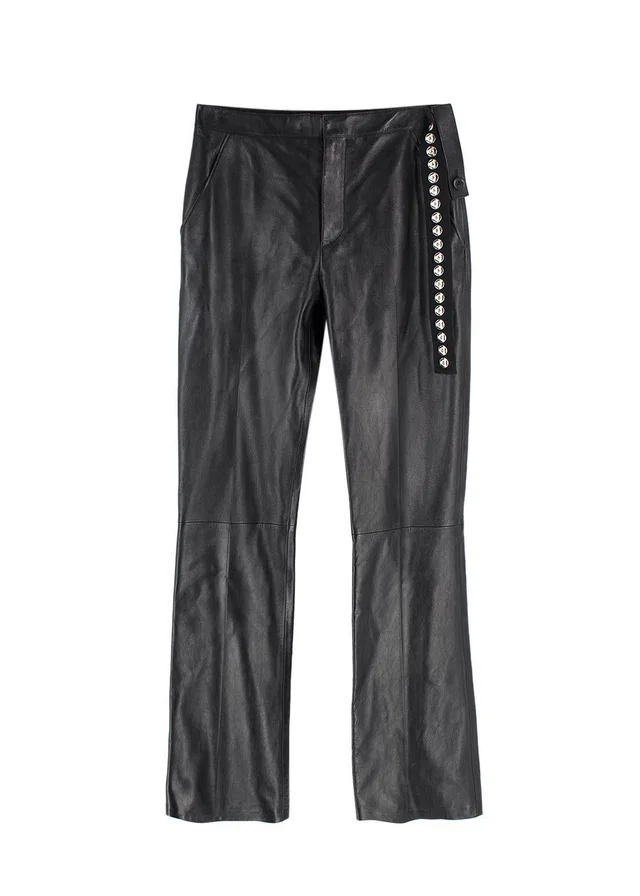 Louis Vuitton Black Kick Flare Leather Trousers with Stud Detail in Black Leather from HEWI