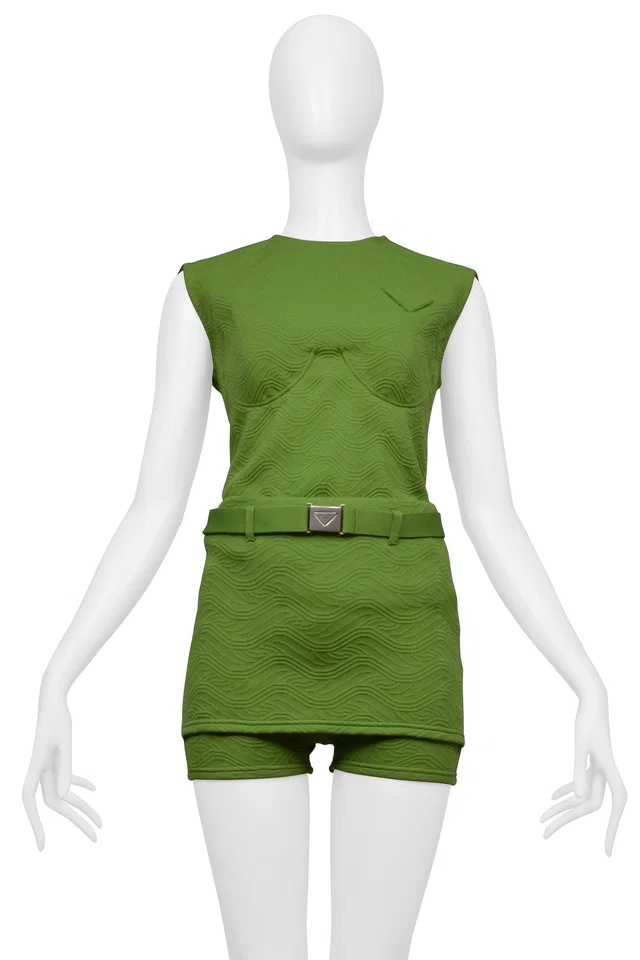 Prada Textured Green Top And Culottes Ensemble 2021 in Green from Resurrection Vintage