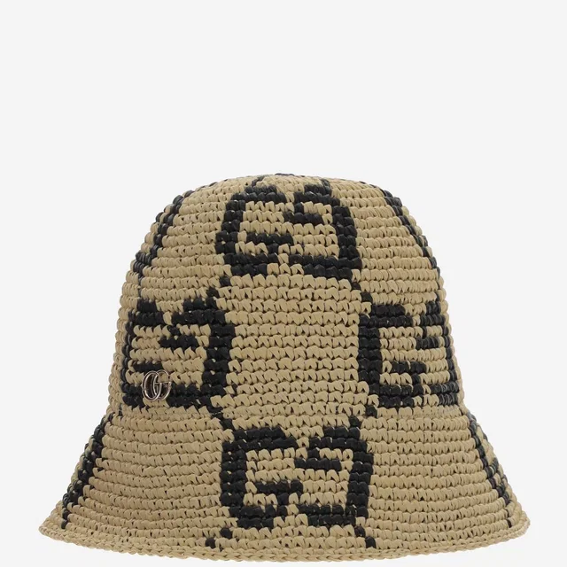 Gucci 795001 Gg Jacquard Raffia Bucket Hat — Beige Viscose in Beige Raffia from HEWI