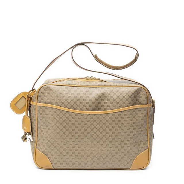 Gucci Vintage Flap Bag Messenger Tan Black Canvas in Black Canvas from The Reluxe