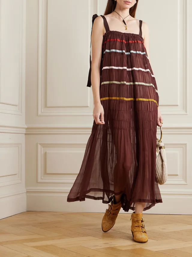 ALIX OF BOHEMIA Emrys Clove Aurora tiered striped gauze midi dress in Brown, photo 2 of 2 from NET-A-PORTER (Canada)