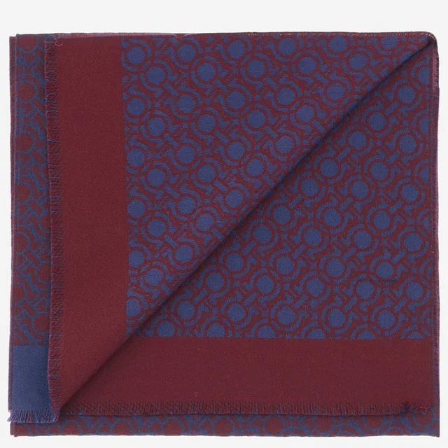 Ferragamo Wool Jacquard Scarf — Bordeaux Scarfs in Burgundy Wool from HEWI