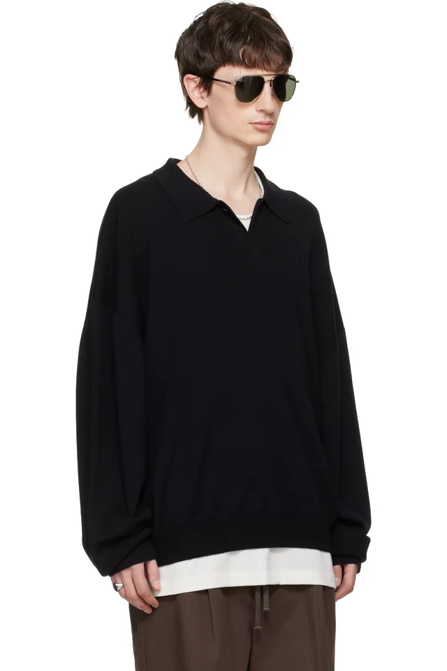 Fear of God ESSENTIALS Black Signature 90s Knit Polo, photo 2 of 4 from SSENSE