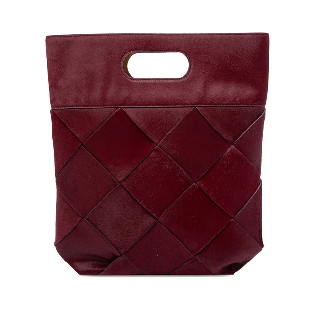 Red Bottega Veneta Small Pony Hair Maxi Intrecciato Slip Tote in Red Woven leather from Designer Revival