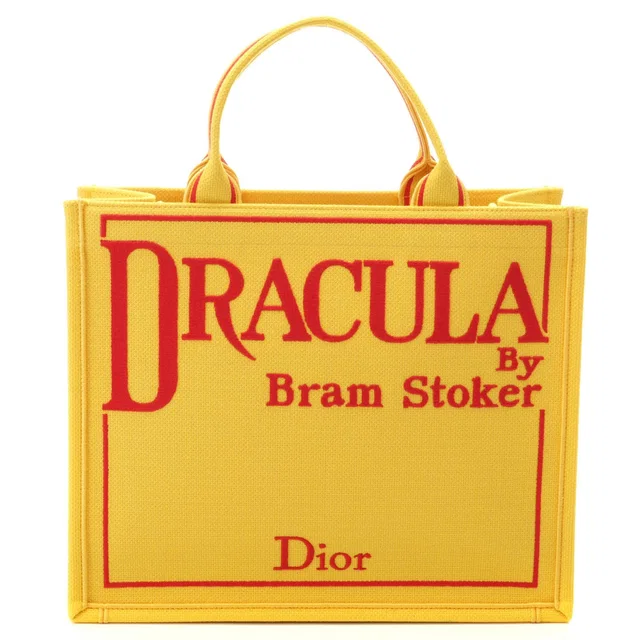 Dior Book Cover Dracula Tote Medium Yellow Red Canvas in Red Canvas from The Reluxe