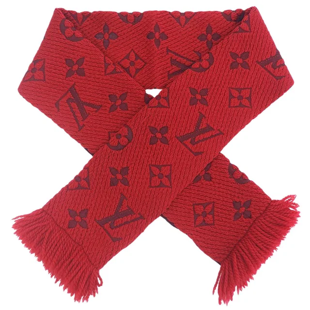 Louis Vuitton Echarpe Logomania Scarf Red in Red Silk from VINTAGE QOO TOKYO