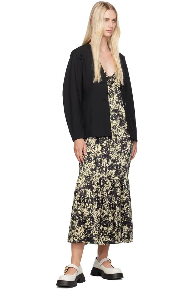 GANNI Black & Off-White Printed Maxi Dress, photo 4 of 4 from SSENSE