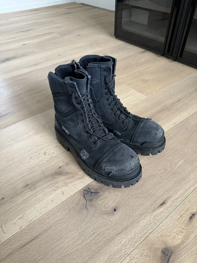 Balenciaga Strike Combat Boots in black Canvas from Grailed