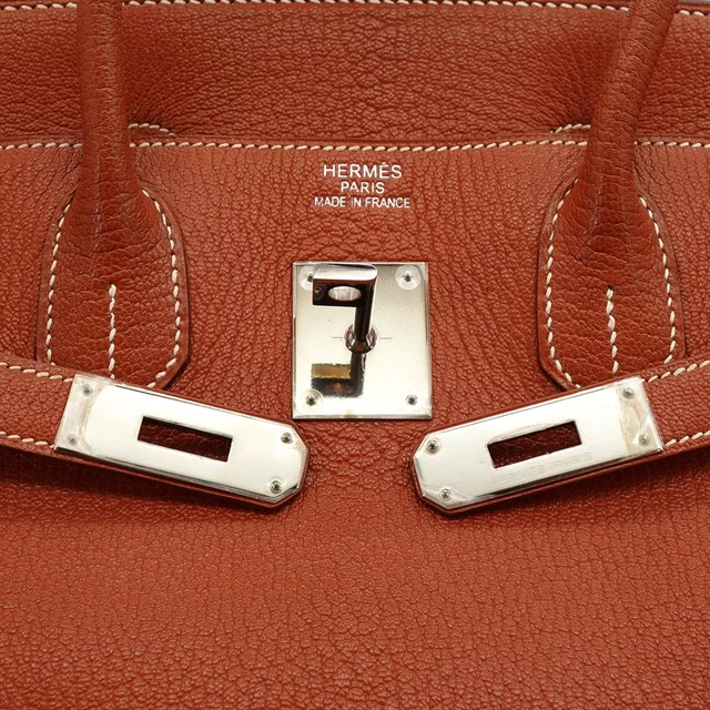 Hermès Haut A Courroies 32 Brique Chevre Hand Bag 2006 Square J Palladium Hardware in Goatskin from Luxury Promise, photo 4 of 11
