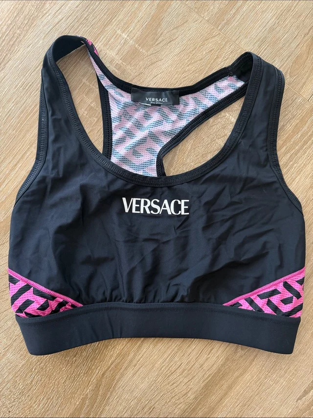 Versace Black Sports Bralette With Pink Graphic Trim in pink|black from Poshmark