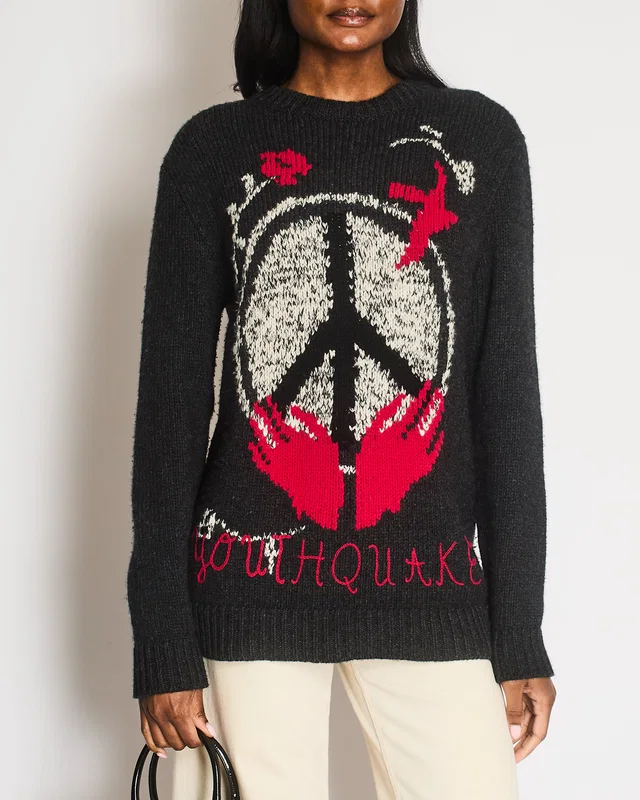 Dior Grey Wool Knitted Youthquake Jumper with White and Red Peace and Rose Print Size FR 36 (UK 8) in White Wool from Sellier