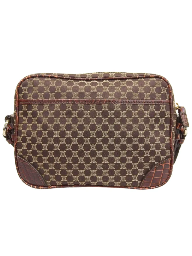 Celine Canvas Croco Embossed Macadam Pattern Shoulder Bag Brown in Brown Canvas from VINTAGE QOO TOKYO, photo 2 of 10