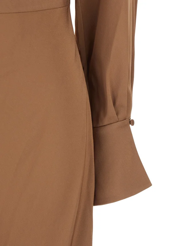 SIMKHAI Long Dress 'Adelle' with Draped Neckline and Wide Cuffs Tech Fabric Brown Women in Brown 84% Acetate 16% Polyester, photo 6 of 6 from Gaudenzi Boutique