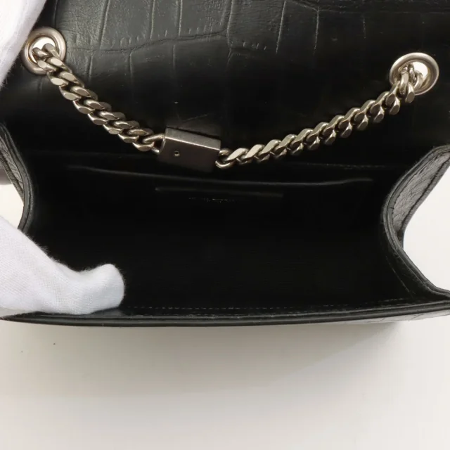 Saint Laurent Croco Embossed Kate Tassel Small Chain Shoulder Bag Black in Black Leather from VINTAGE QOO TOKYO, photo 5 of 14