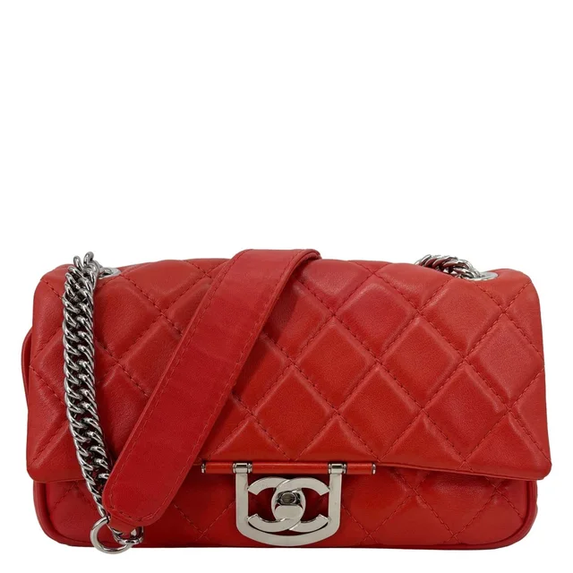 Chanel Icons Secret Label Flap Medium Quilted Lambskin Leather Satchel Bag Red from Dallas Designer Handbags