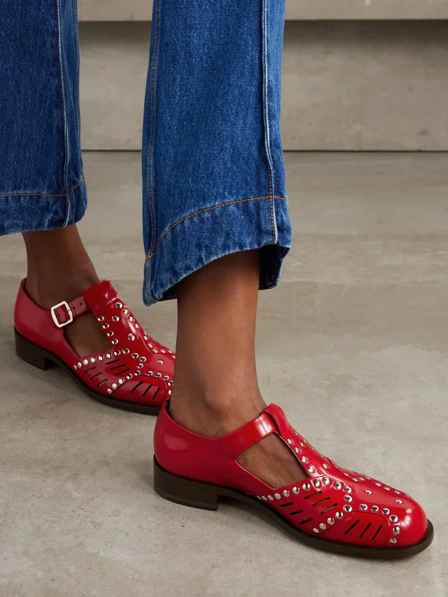 BALLY Spiegel studded cutout glossed-leather brogues in Red, photo 2 of 2 from NET-A-PORTER (Canada)