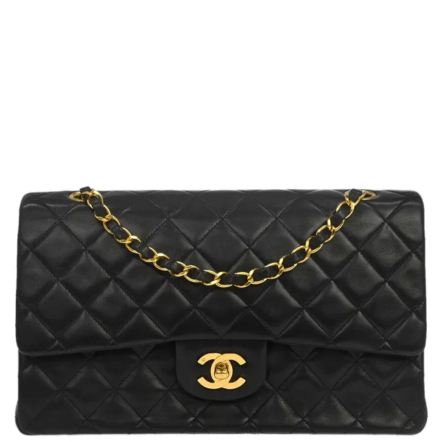 Chanel Black Lambskin Medium Classic Double Flap Shoulder Bag in Black Lambskin from AMORE Vintage Tokyo