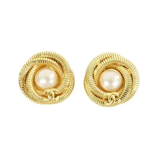 Chanel Vintage Earrings Gold in Gold from The Reluxe