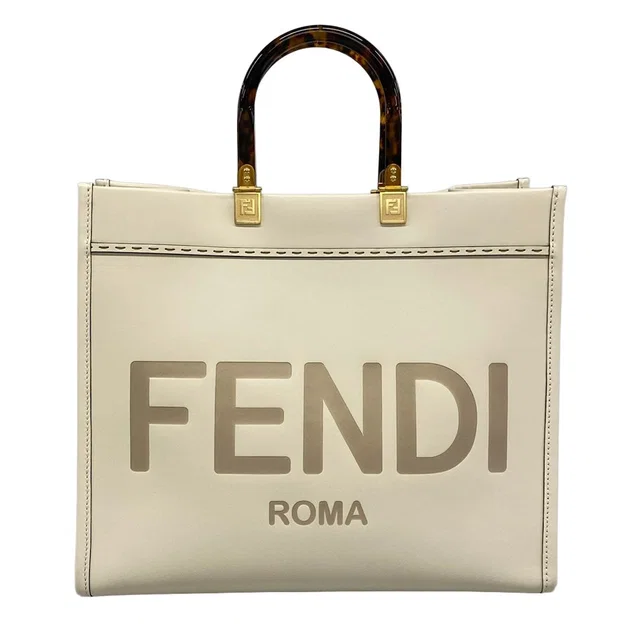 Fendi Tote Sunshine Medium Ivory Beige Leather in White Leather from The Reluxe