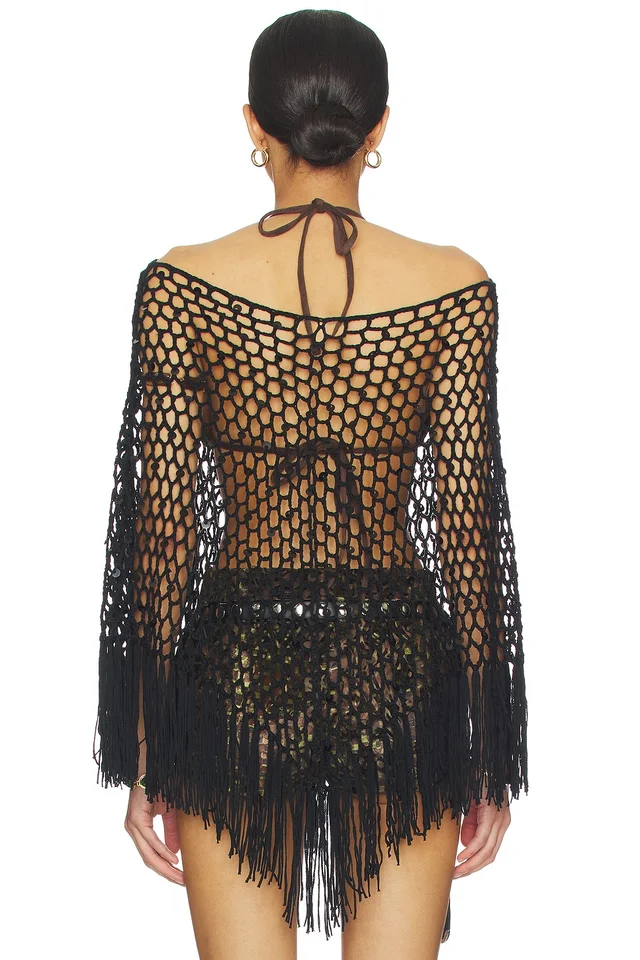MORE TO COME Loren Knit Poncho in Black, photo 4 of 6 from REVOLVE (Canada)
