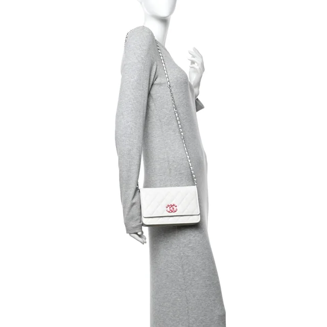 Caviar Quilted Chanel 19 Wallet on Chain WOC White Pink in White Caviar leather from FASHIONPHILE, photo 2 of 12