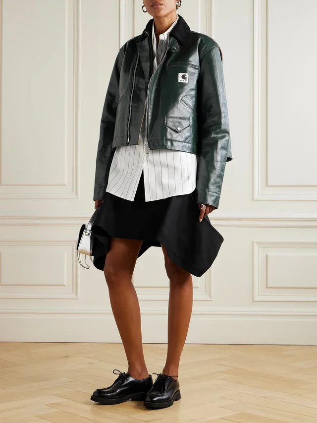 SACAI + Carhartt WIP belted draped cotton-canvas mini skirt in Black, photo 2 of 2 from NET-A-PORTER (Canada)