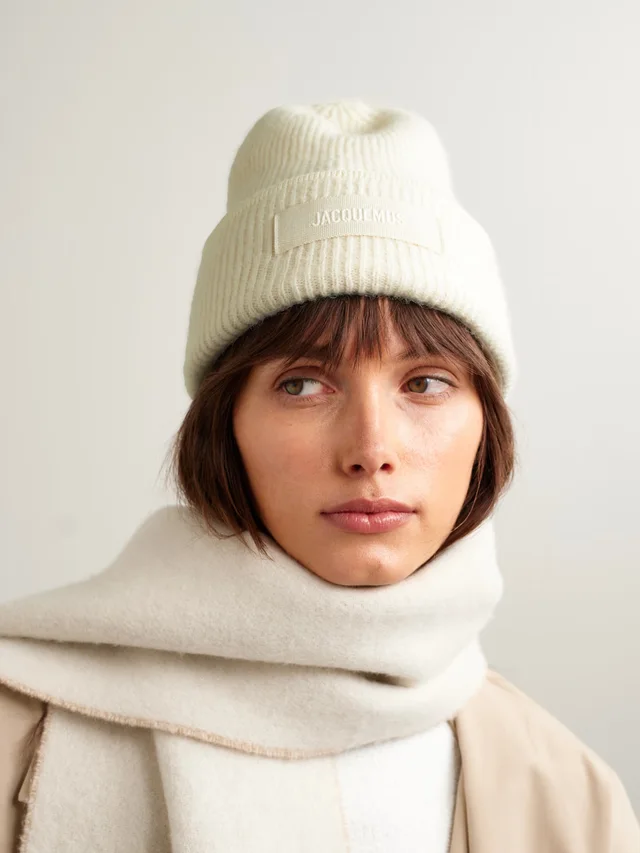JACQUEMUS Le Bonnet grosgrain-trimmed ribbed-knit beanie in White, photo 2 of 2 from NET-A-PORTER (Canada)