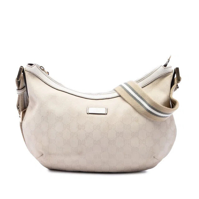 White Gucci GG Canvas Web Crossbody in White Canvas from Designer Revival