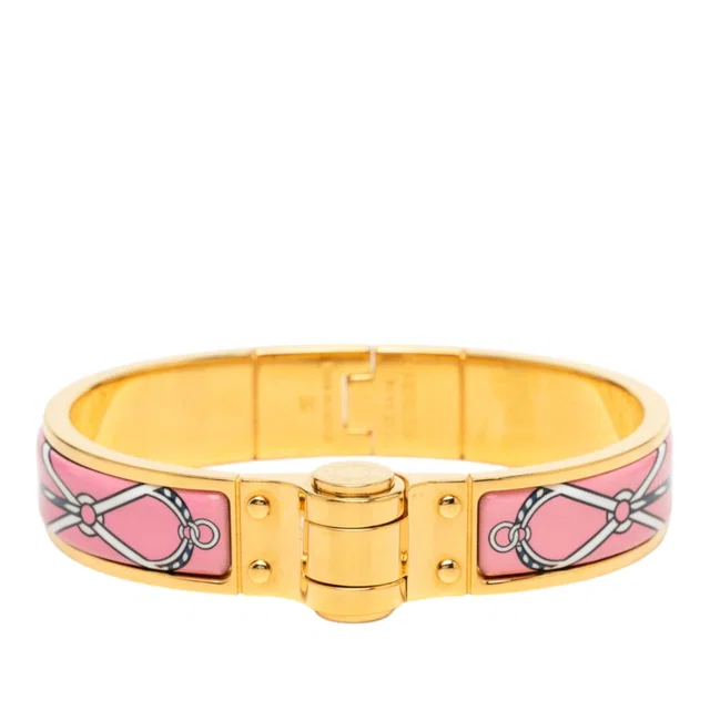 Gold Hermès Narrow Charniere Uni Enamel Bracelet in Gold from Designer Revival