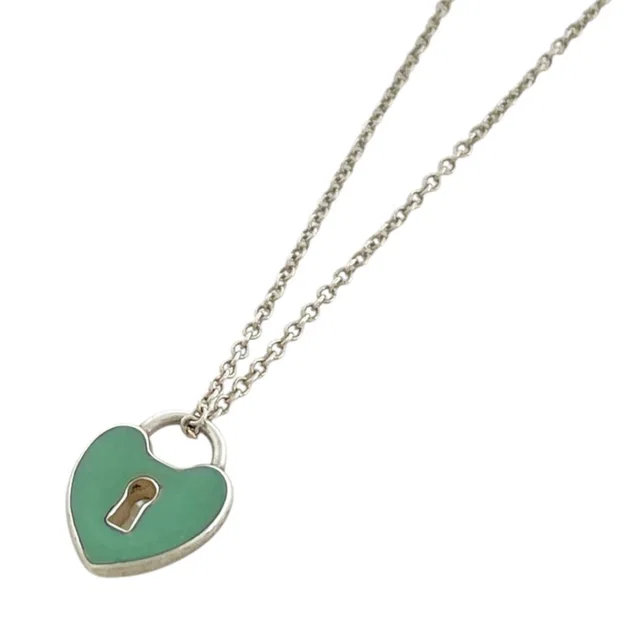 Tiffany & Co. Heart Lock Necklace 925 Sterling Silver Green in Green from The Reluxe