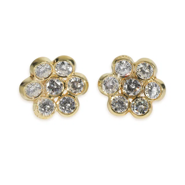Bvlgari Yellow Gold Diamond Vintage Flower Cluster Earrings 18k in Yellow from HEWI