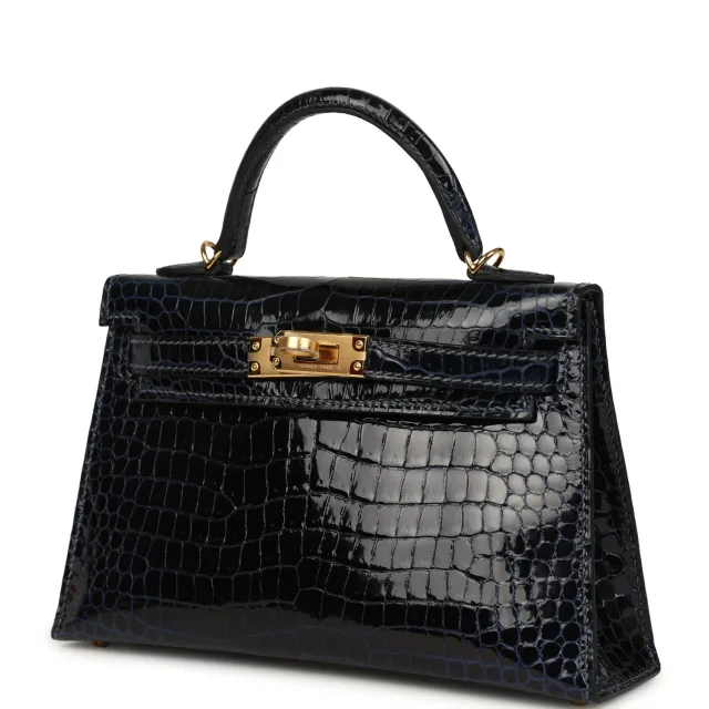 Hermès Kelly Sellier 20 Bleu Marine Shiny Porosus Crocodile Gold Hardware in Navy Crocodile from Madison Avenue Couture, photo 5 of 8