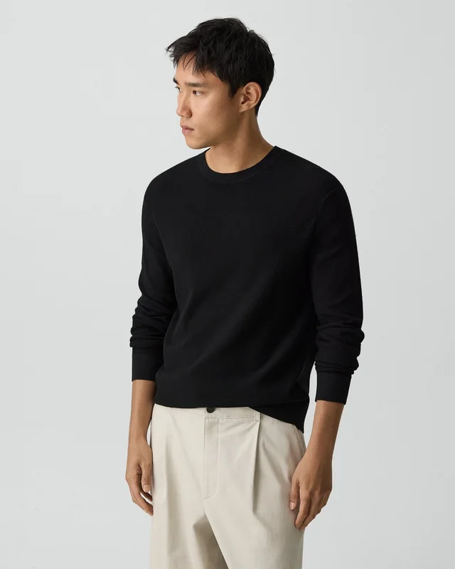 Theory Riland Crewneck Sweater in Light Bilen in BLACK, photo 2 of 14 from Theory