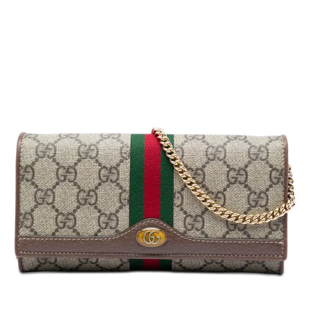 Beige Gucci GG Supreme Web Ophidia Wallet on Chain Crossbody Bag in Beige Coated canvas from Designer Revival