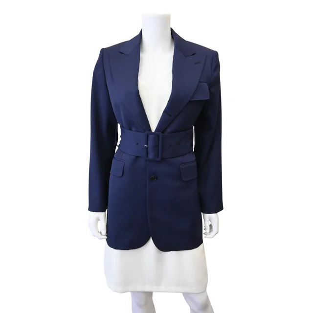 Celine Colonne Navy Blue Grain De Poudre Wool Jacket in Navy Wool from Clotheshorse Anonymous