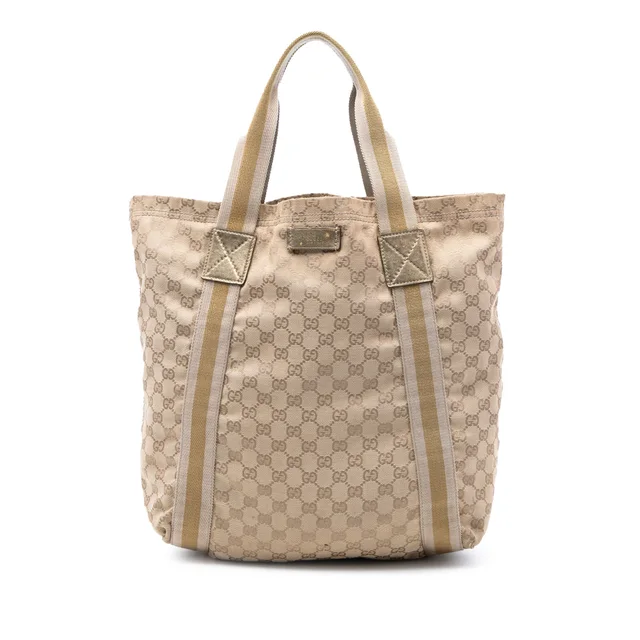 Beige Gucci GG Canvas Web Tote in Beige Canvas from Designer Revival