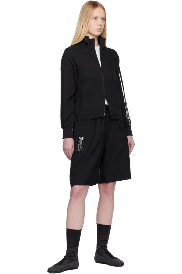 Y-3 Black Sport Uniform Raw Cut 3 Stripes Track Jacket, photo 5 of 5 from SSENSE
