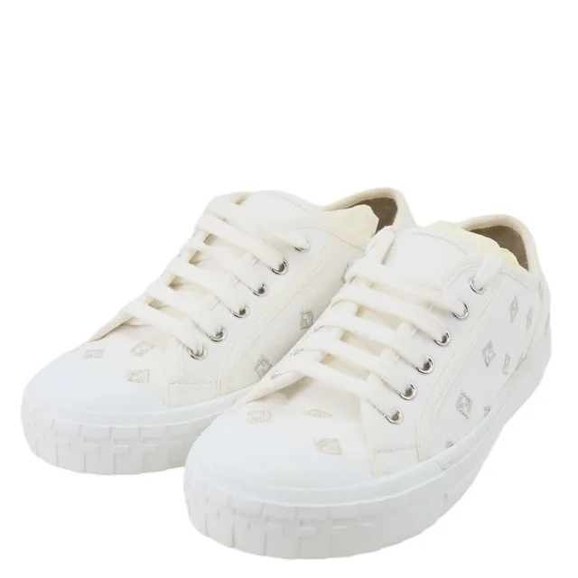 Fendi Domino FF Logo Canvas Sneakers White Size 7 in White Canvas from Dallas Designer Handbags