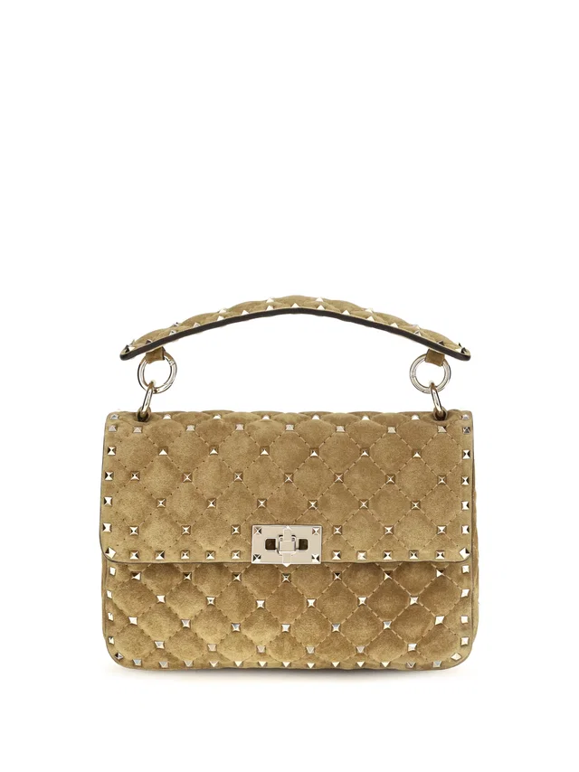Valentino Garavani Rockstud Spike Top Handle Bag — Beige Calf Leather Bos Taurus in Beige Calfskin from HEWI