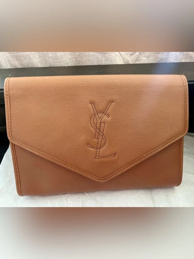 Tan Envelope Clutch With Stitched Ysl Logo in brown|neutral Leather from Poshmark