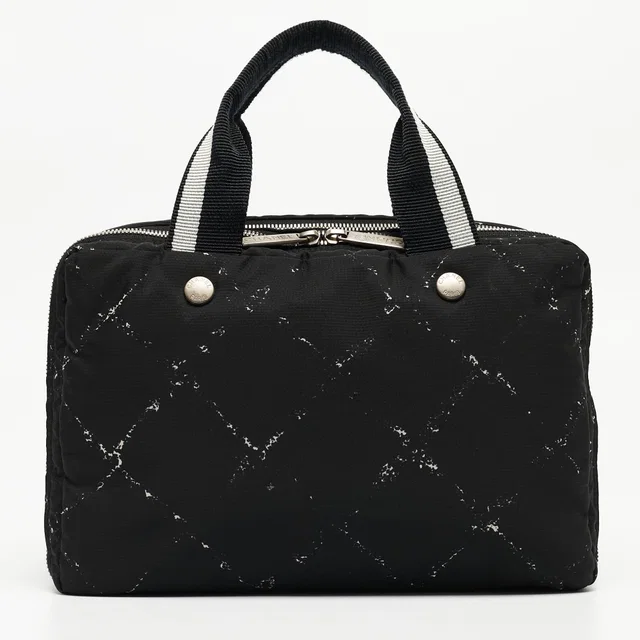 Chanel Black/White Quilted Nylon Travel Line Multiple Zip Bowler Bag in Black Nylon from Luxury Promise