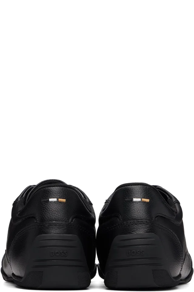 BOSS Black Logo Detail Leather Sneakers, photo 2 of 5 from SSENSE