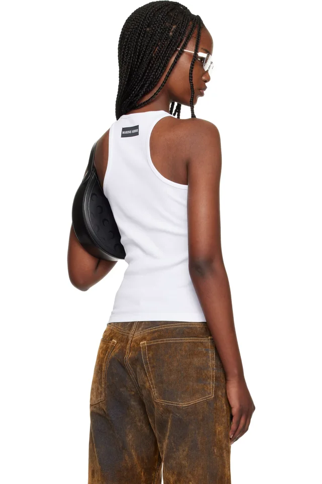 Marine Serre White Moon Logo Ribbed Jersey Tank Top, photo 3 of 4 from SSENSE
